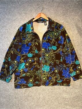 Women’s Velour Zip Jacket 1X Floral Maximalist Plus size vintage fairy grunge
